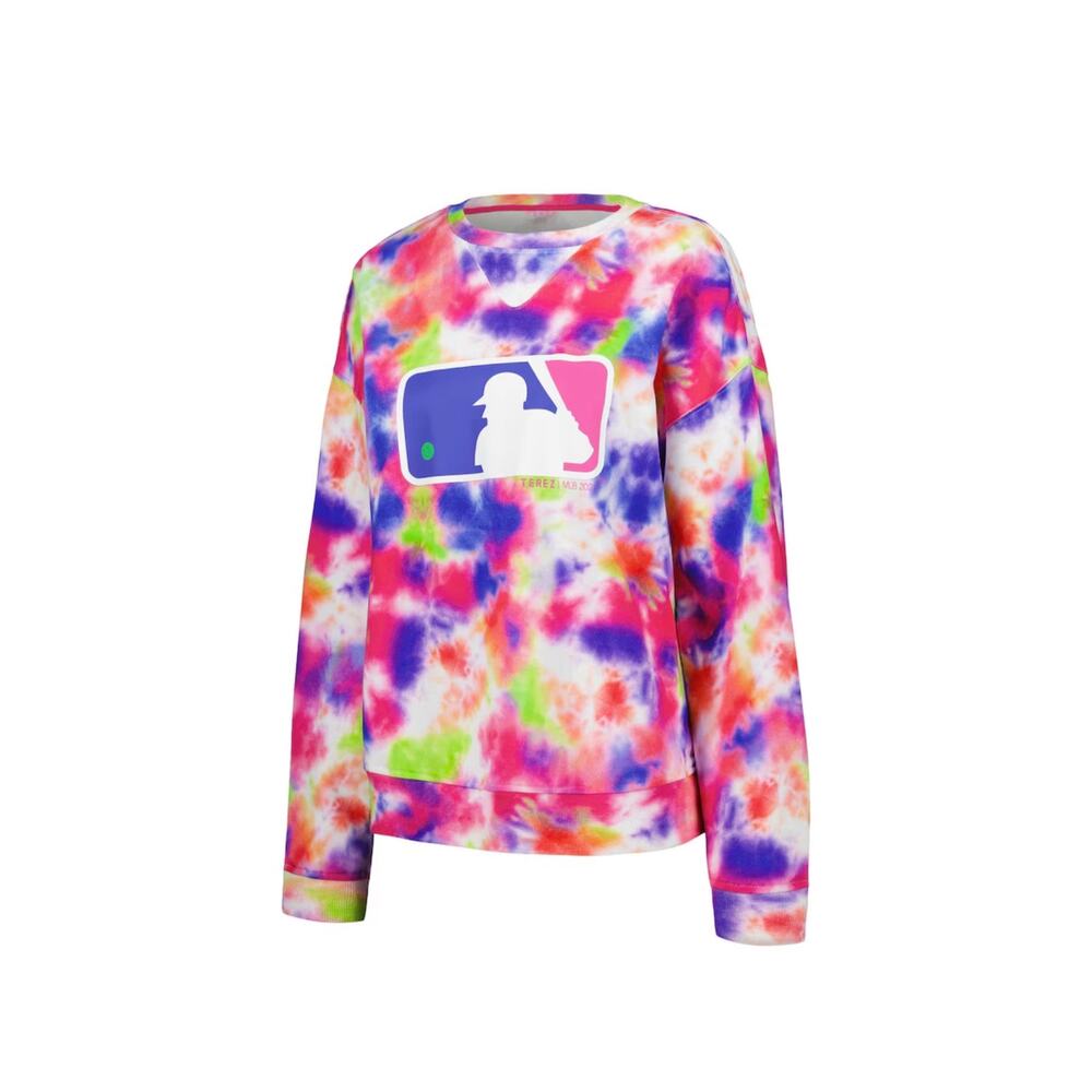 New Women's MLB Batterman Terez Neon Tie-Dye Pullover Sweatshirt M $170 - Picture 2 of 6